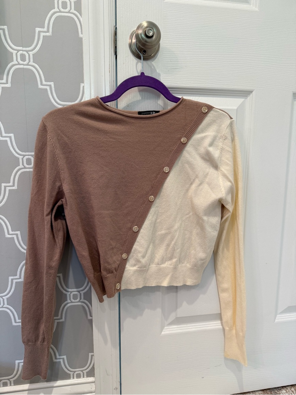 Papermoon Taupe Knit Top with Cream Accent
